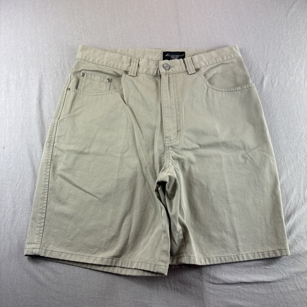Vintage Eddie Bauer Jean Shorts Mens 34 Beige Jorts Outdoors Y2K Pockets Safari